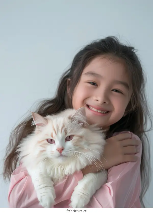 A girl hugging a cat