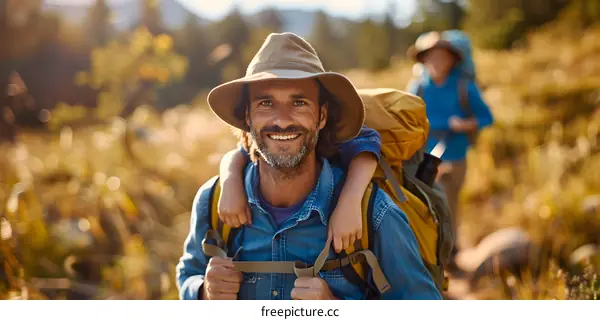 Happy family hiking in the mountains