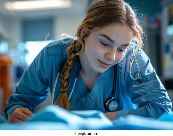A female doctor is reviewing a patient's medical chart