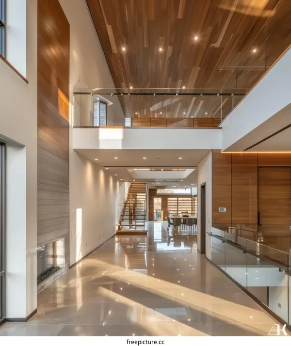 Modern House Interior with Wooden Accents