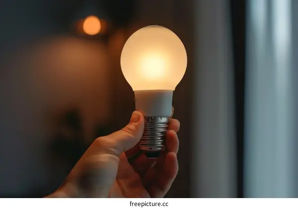 A hand holding a frosted light bulb
