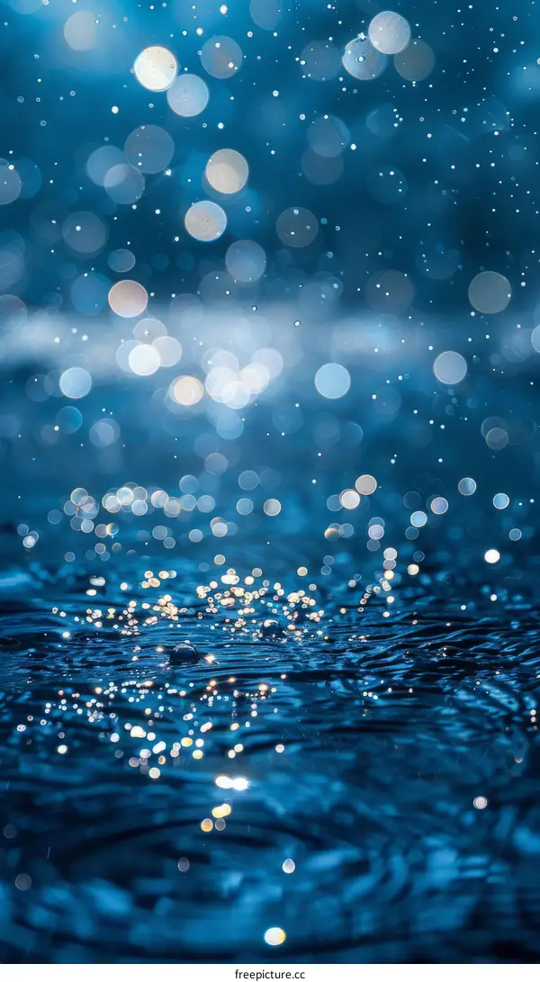 Blue water surface with bokeh lights