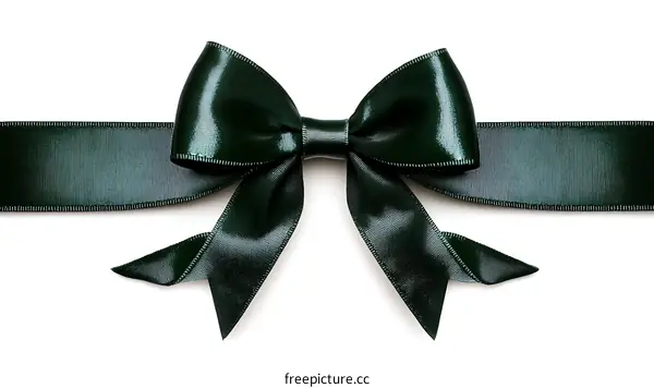 Dark Green Satin Ribbon Bow on White Background