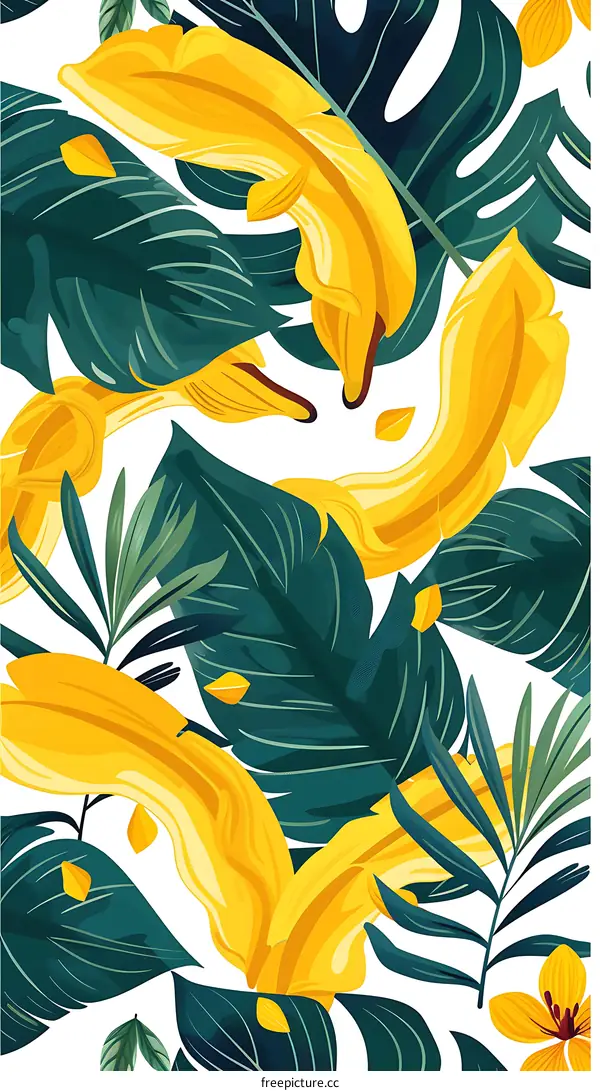 Tropical Leaves Illustration With Yellow And Green Colors