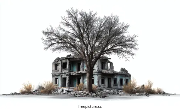 Ruined building surrounded by barren landscape