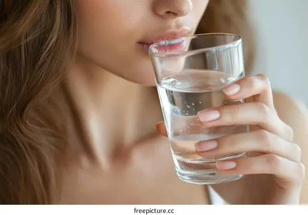 Woman Drinking Water Close Up