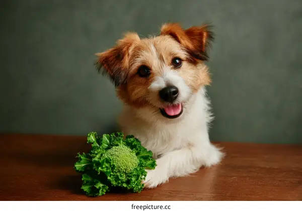 Cute Jack Russell Terrier with Broccoli
