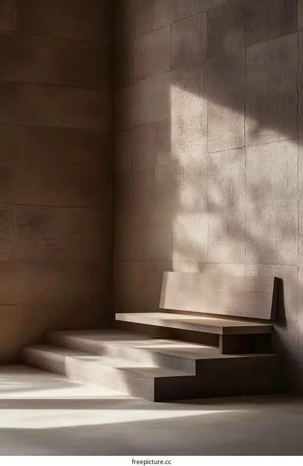 Minimalist Concrete Bench with Sunbeam