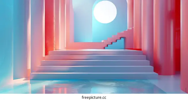 Surreal Pastel Minimal 3D Stairs Podium
