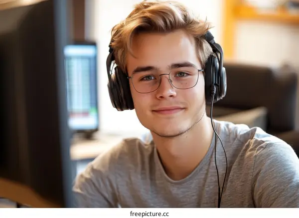 Young Person Listening to Music on Headphones