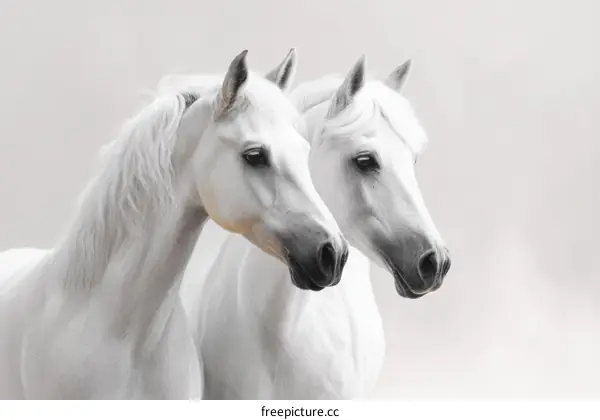 Two Majestic White Horses in Elegant Silhouette