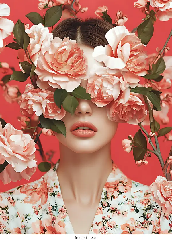 Woman with Flowers Covering Eyes Portrait Photography