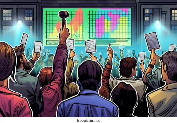 People bidding at an auction