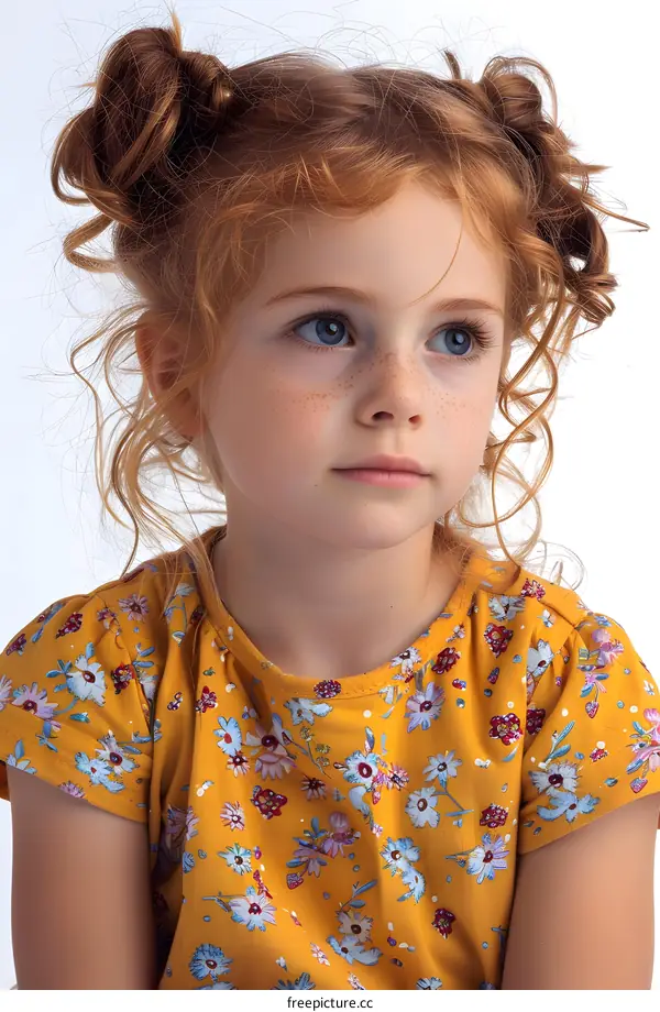 Portrait of a young girl with red hair and freckles