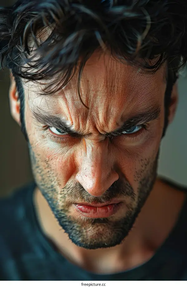 Close Up Portrait of a Man with an Angry Expression
