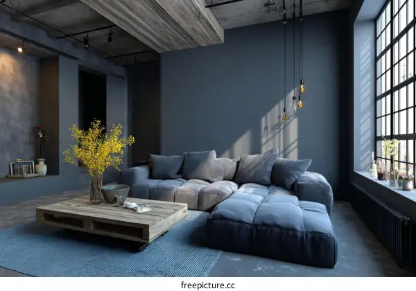 Industrial Style Living Room with Wooden Coffee Table