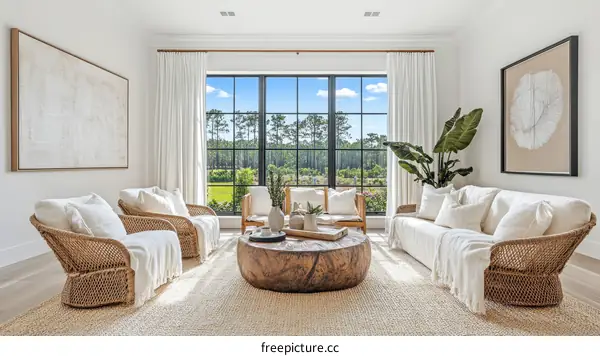 Modern Bohemian Living Room with Large Windows