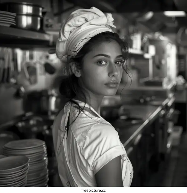 Young Woman in Restaurant Kitchen