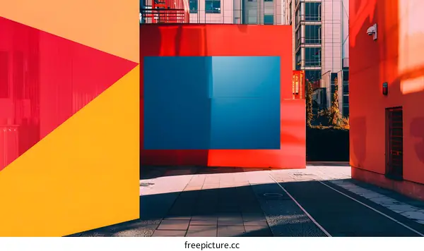 Urban Wall with Geometric Shapes and Colorful Paint