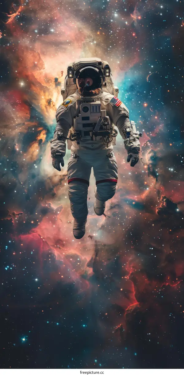 Astronaut in spacesuit floating in the vastness of space