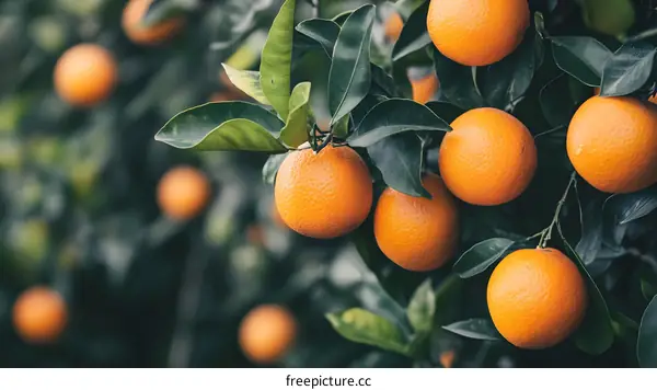 Closeup of Ripe Oranges Growing on a Tree Branch