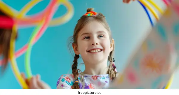 Girl playing with colorful hoops