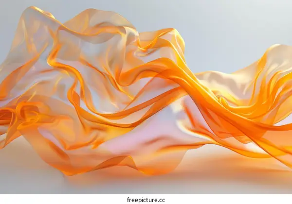 3D rendering of orange flowing silk绸缎般的波浪