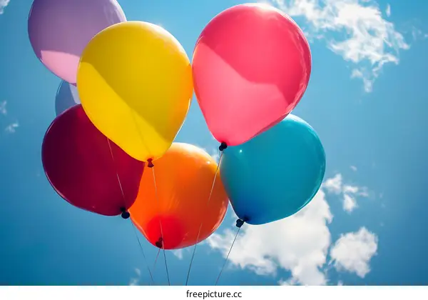 Colorful Balloons Floating in Blue Sky