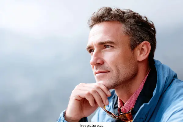 Thoughtful Man Outdoors Portrait