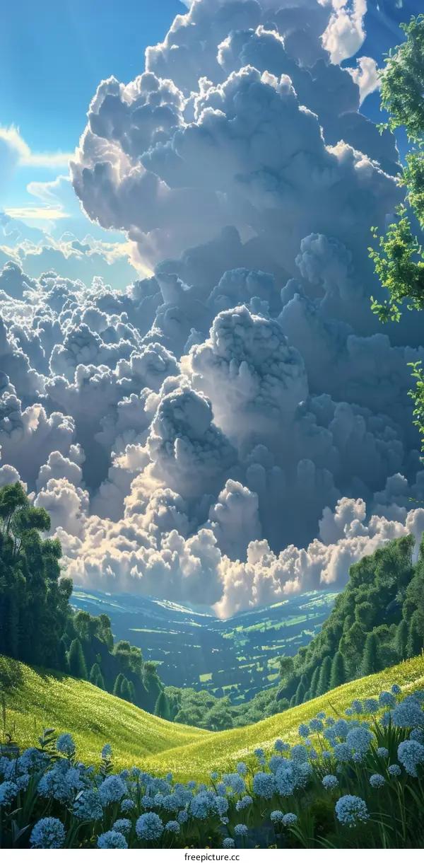 A Verdant Valley Lies Below a Colossal Cumulonimbus Cloud