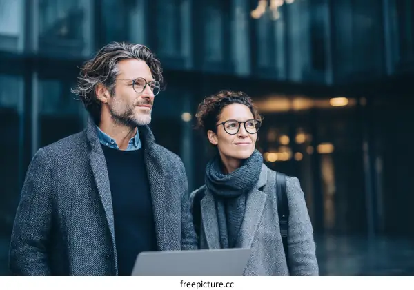 Business Couple Outdoors in Front of Modern Building