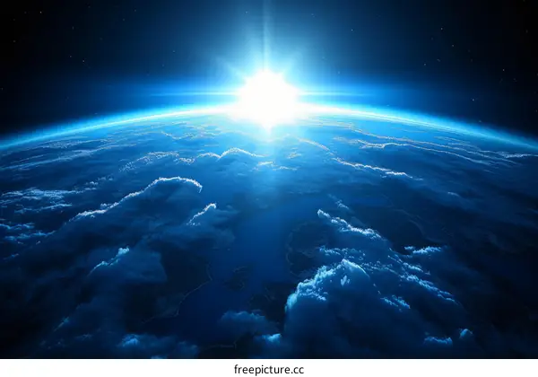 Earth from space showing the curvature of the Earth and clouds