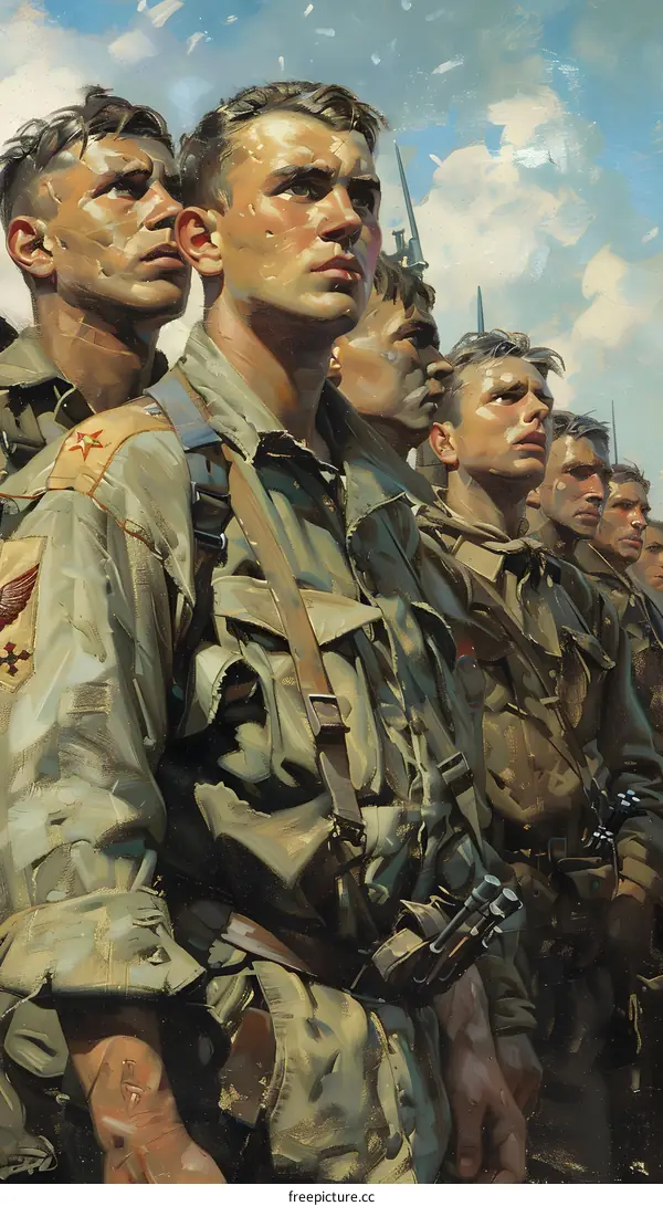 A group of soldiers in uniform stand in formation.