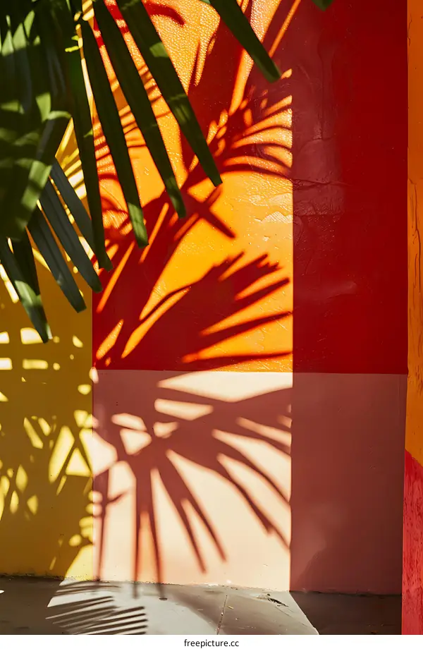 Palm Tree Shadow on Colorful Wall