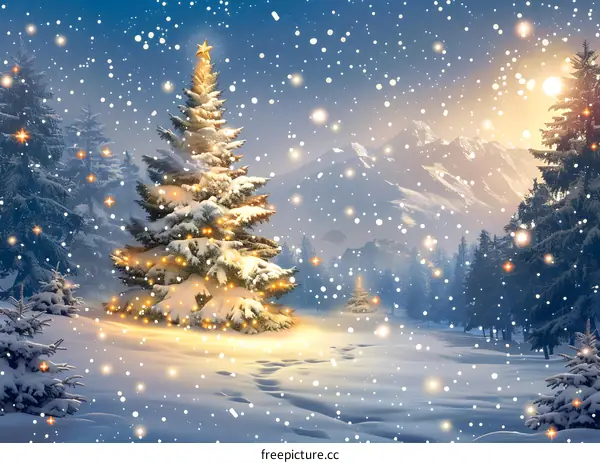 Christmas tree in the snow