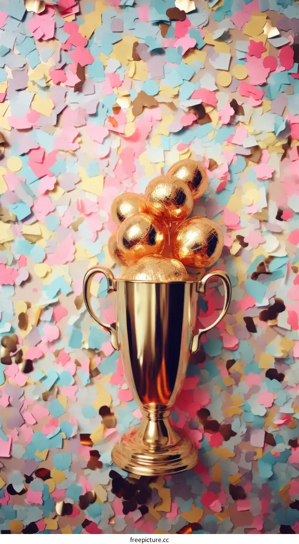 Golden Trophy with Confetti Explosion