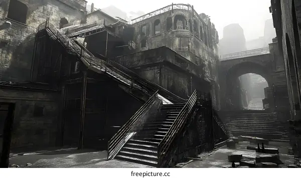 Ruined Cityscape in the Rain