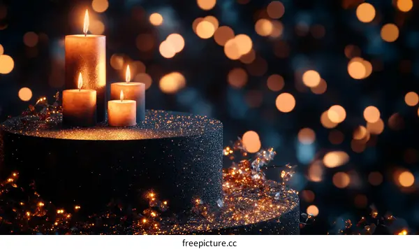 Elegant Dark Glitter Cake with Candles