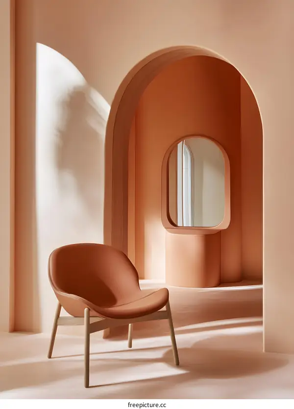 Modern Chair in Minimalist Interior with Archway and Sunlight