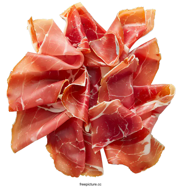 [Transparent Background PNG]Thin Slices of Prosciutto Isolated on White Background