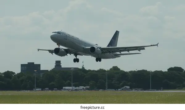 Airplane Taking Off over Airport Landscape