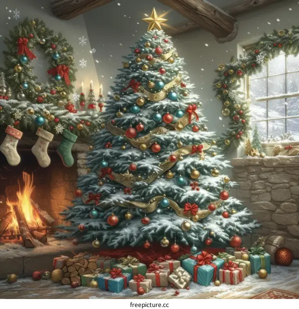 Christmas tree in a cozy living room