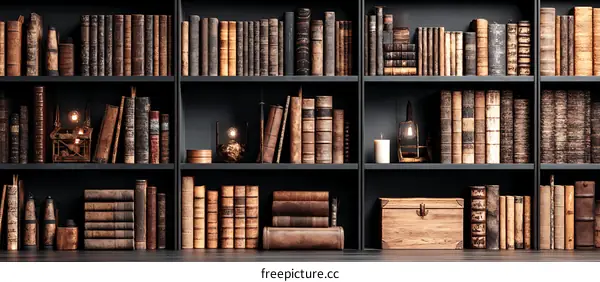 Vintage Bookshelf Filled with Antique Books