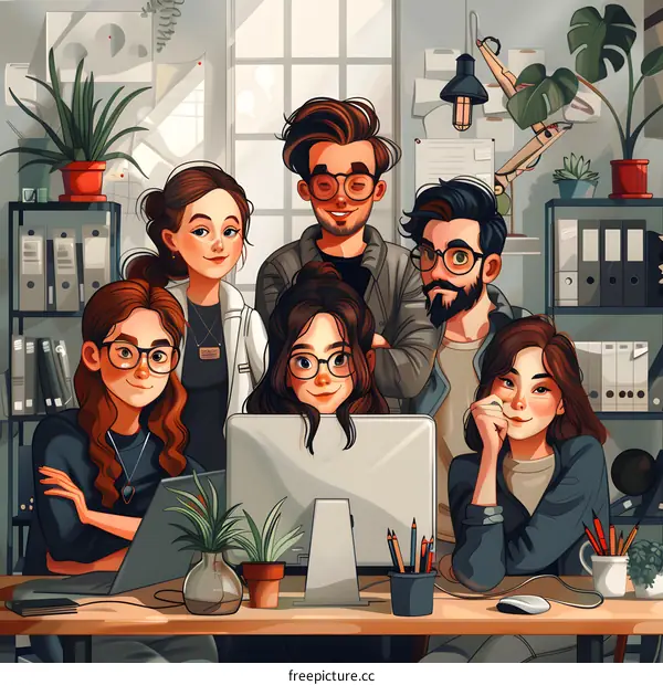 Illustration of a group of people working in an office