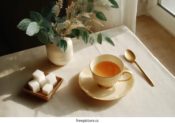 Elegant Tea Time Setting with Sugar Cubes