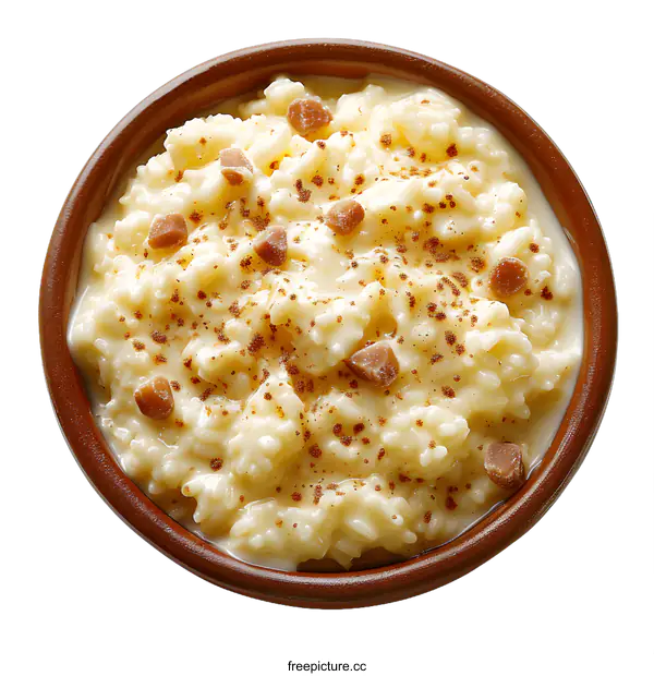 [Transparent Background PNG]Rice pudding with cinnamon and sugar in a bowl