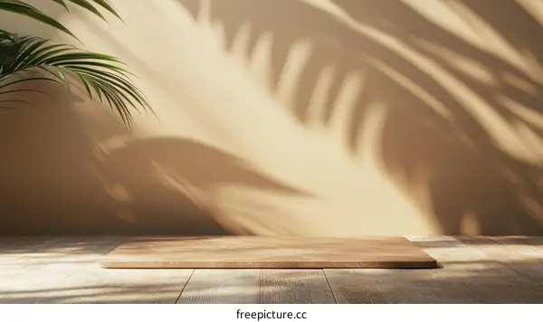Empty Wooden Display Platform with Natural Light and Shadow