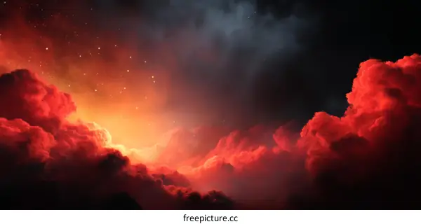 Fiery Sunset Cloudscape in the Night Sky