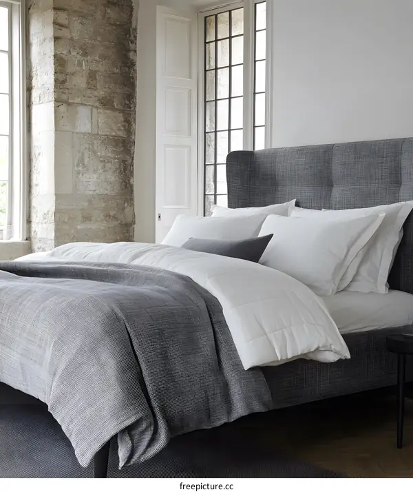 Modern Grey Bedroom with White Duvet and Pillows