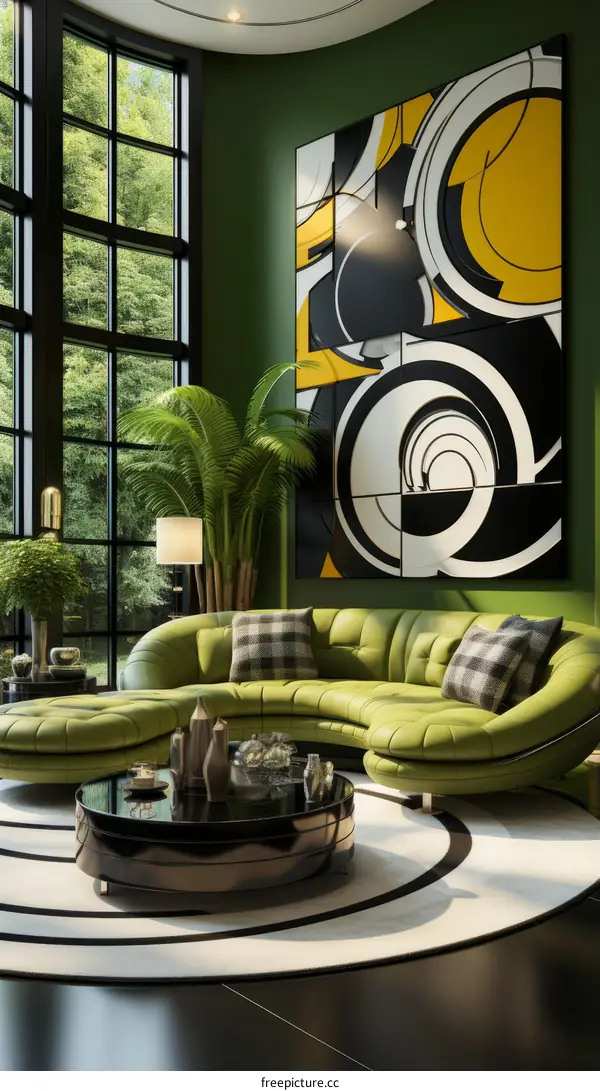 Contemporary Living Room Interior with Forest View